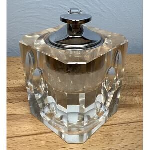 VTG 1960s Clear Glass Thumbprint Cube Table Lighter Heavy Japan Paperweight